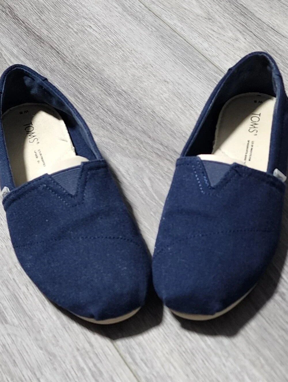 TOMS Alpargata Navy Blue Canvas Slip On Flats Shoes Womens Size 5